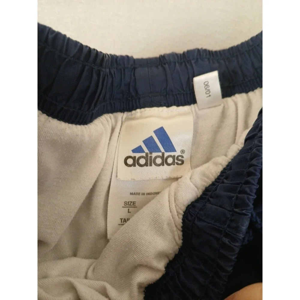 Vintage 90s Adidas Fleece Lined Track Pants Size Large Navy/White Ankle Zip!!
